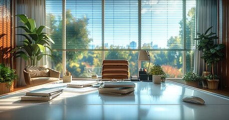 Aufkleber - A secretary desk right outside the main office, modern.