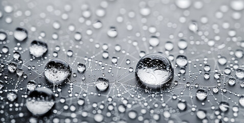 Poster - Close-up of raindrops on a spiderweb, creating a beautiful natural pattern.