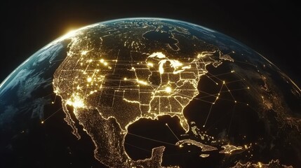 Poster - Glowing connection lines surrounding Earth's surface, symbolizing global communication and connectivity.