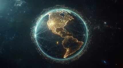 Poster - Glowing connection lines surrounding Earth's surface, symbolizing global communication and connectivity.