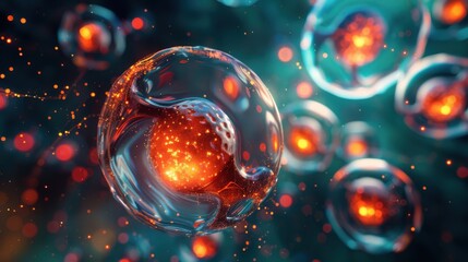 Poster - creative image of embryonic stem cells, cellular therapy. 3d illustration