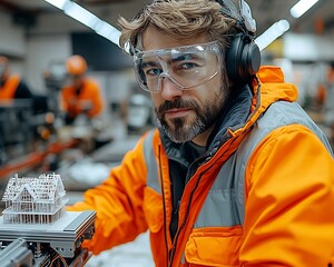 Poster - Construction Worker Using 3D Printer with Holographic Controls and Glasses for Building a House