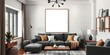 © Phennapha - Modern living room interior with a poster mockup hanging on clips, adding a stylish and personalized touch to the home decor, stylish, home