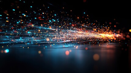 Poster - Colorful light streaks and particles create an energetic abstract design against a dark background