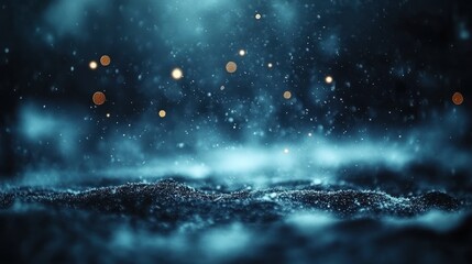 Poster - Raindrops shimmer on a dark surface, creating a magical atmosphere enhanced by soft bokeh lights