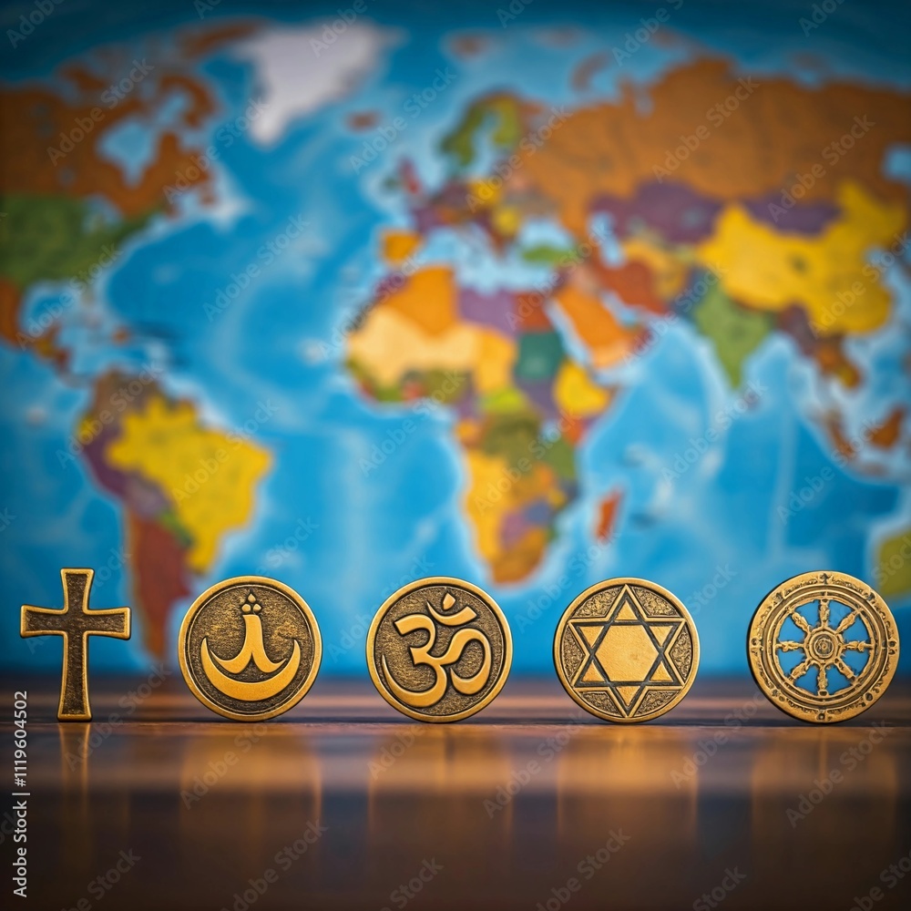 Stock-Foto „An Image of the symbols of Major Faiths of the world like ...