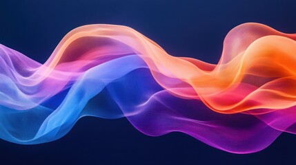 Fototapete - Colorful waves flow and blend, showcasing a mix of blue, orange, pink, and purple tones on a dark background