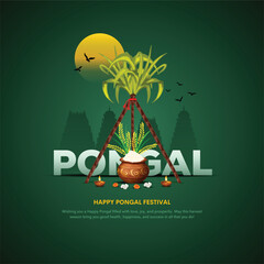 illustration of happy pongal holiday harvest festival of tamil nadu south india greeting background