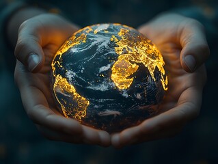 Poster - The Earth Cradled in Caring Human Hands a Symbol of Environmental Responsibility