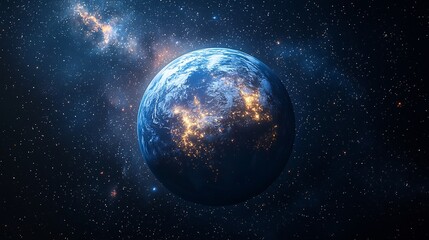 Poster - Glowing Planet Earth Surrounded by Sparkling Stars and Swirling Galaxies in Cosmic Space