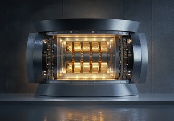Poster - Futuristic Power Generator with Illuminated Mechanisms Displaying Advanced Technology and Industrial Design Features in a Modern Setting