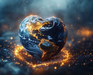 Poster - Earth in the Shape of a Glowing Heart Symbolizing Love and Unity for the Planet