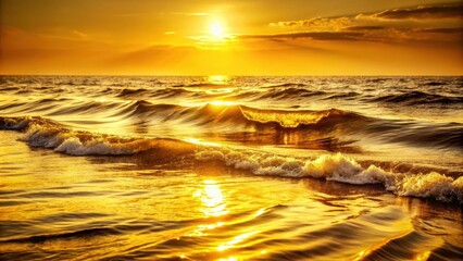 Wall Mural - Beautiful scene of dancing golden waves on a serene sea , golden, waves, sea, beautiful, scene, tranquil, peaceful, ocean