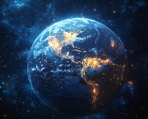 Poster - Glowing Heart Shaped Planet Earth Surrounded by Swirling Cosmic Lights in Space