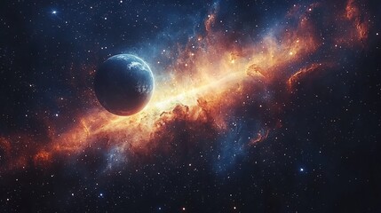 Wall Mural - Cosmic View of Earth and Moon Orbiting in Harmony Amidst Distant Stars and Nebulae