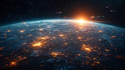 Poster - Futuristic Planet Earth Surrounded by Innovative Satellites and Spaceships Representing Global Technology and Connectivity