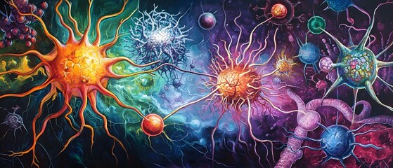 Poster - Vibrant and colorful depiction of neurons and synapses in a neural network, showcasing the beauty of brain activity.