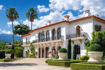 Wall Mural - Luxurious Mediterranean villa white stucco walls terracotta roof tiles ornate balconies