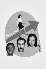 Poster - Creative photo 3d collage artwork postcard poster picture of young girl moving career ladder isolated on painting background