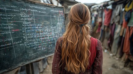 Poster - Teacher Giving Outdoor Lesson in Refugee Camp Education Fosters Concept