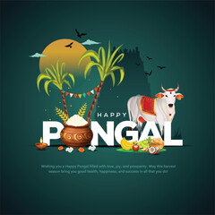illustration of happy pongal holiday harvest festival of tamil nadu south india greeting vector back