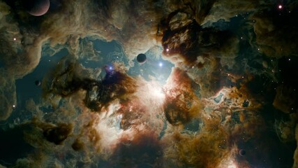 Wall Mural - nebula in outer space, planets and galaxy, 3d animation