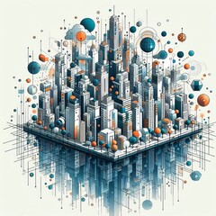 Poster - animated geometric cityscape a cityscape composed of geometric s