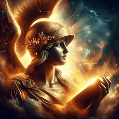 Poster - Athena s Wisdom The goddess of wisdom with a helmet that shines