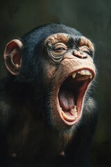 A close-up portrait of a screaming monkey.