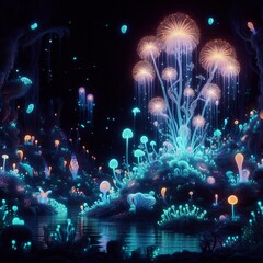 Poster - bioluminescent wonderland a fantastical underwater world where a