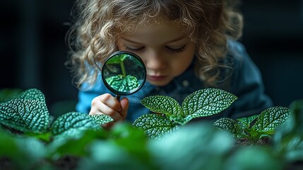Poster - Curious Child Exploring Nature Through Magnifying Glass in Classroom