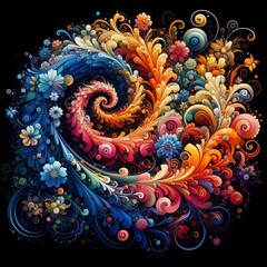 Poster - Blooming Garden Swirling shapes and colors reminiscent of flower