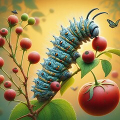 Poster - butterfly caterpillar feeding detail depict the view of a butter