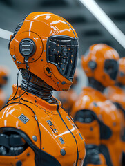 Fototapete - Futuristic robots in a high-tech factory industrial setting close-up view technology and innovation focus