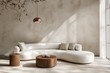 © khalid_spk - Modern minimalist interior curved white sofa round ottoman