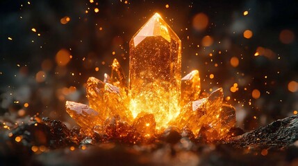 Poster - Glowing Crystal Explosion Shattering into Beams of Light in Dark Room