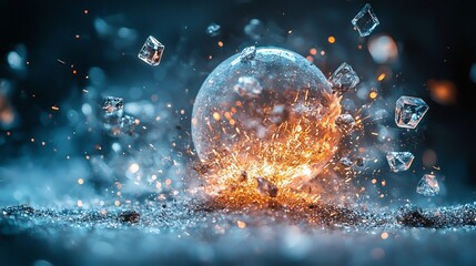 Poster - Explosive Crystal Bomb Bursting into Shimmering Shards of Light in a Dark Room