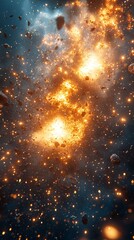 Poster - Explosive Debris Floating in Futuristic Space Station Chaos