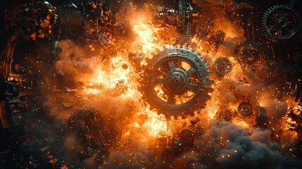 Poster - Explosive Clockwork Bomb Bursting into Intricate Mechanical Chaos