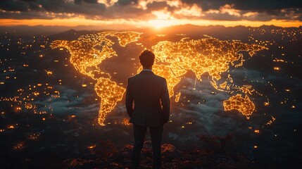 Poster - Global Business Travel and Connectivity Concept with Glowing World Map