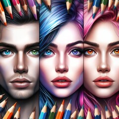 Poster - Colored Pencil Portraits Colored pencil portraits with digital h
