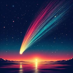 Poster - comet tail a comet with a long colorful tail streaking across th