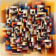 Poster - cubism abstract shapes and fragmented forms