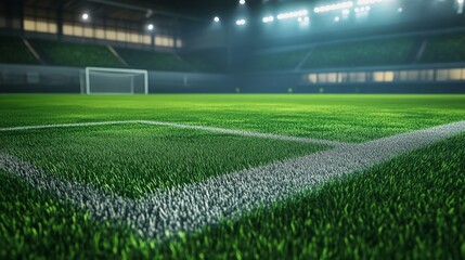 3D illustration of a soccer field with grass, highlighting a sports stadium 