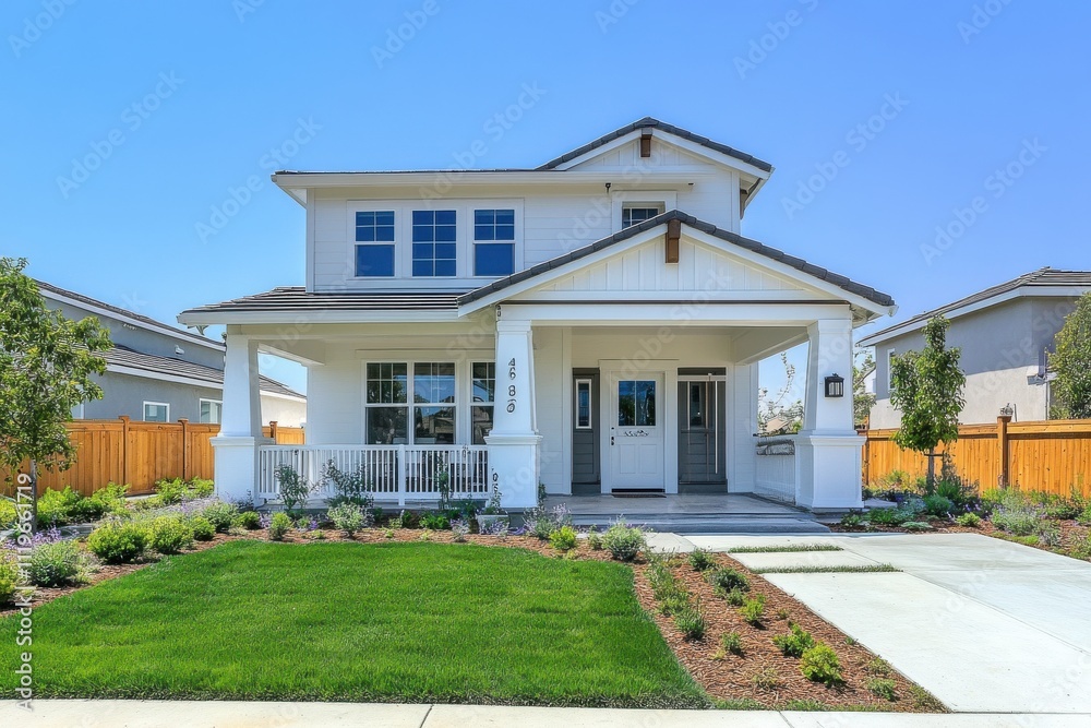 Charming craftsman style house white exterior two story home Stock ...