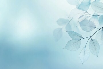 Canvas Print - Delicate translucent leaves against a soft blue background in a calm environment