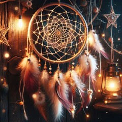 Poster - Dreamcatcher Web A dreamcatcher with a web woven from light and