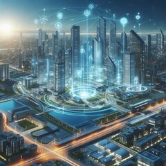 Poster - energy harvesting city a futuristic city with buildings and infr