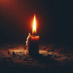 Poster - fading light a dying candle flame with a dark and shadowy backgr