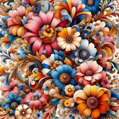 Poster - flower power a vibrant abstract floral pattern featuring a mix o